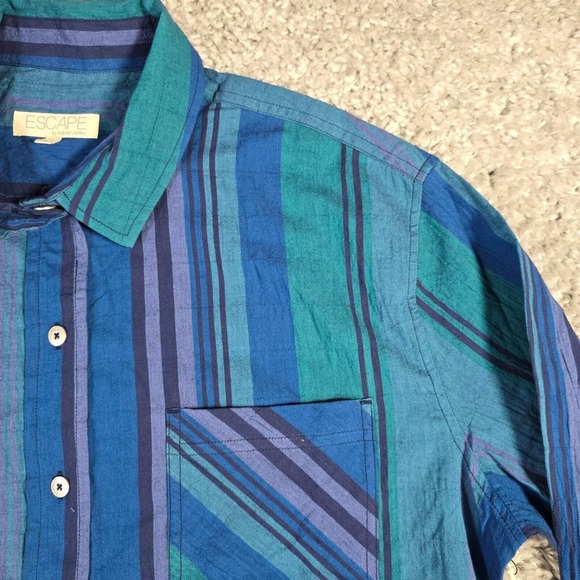 Escape by Habitat Shirt Womens Medium Button Up Long Sleeve Stripe Lightweight - Picture 3 of 13